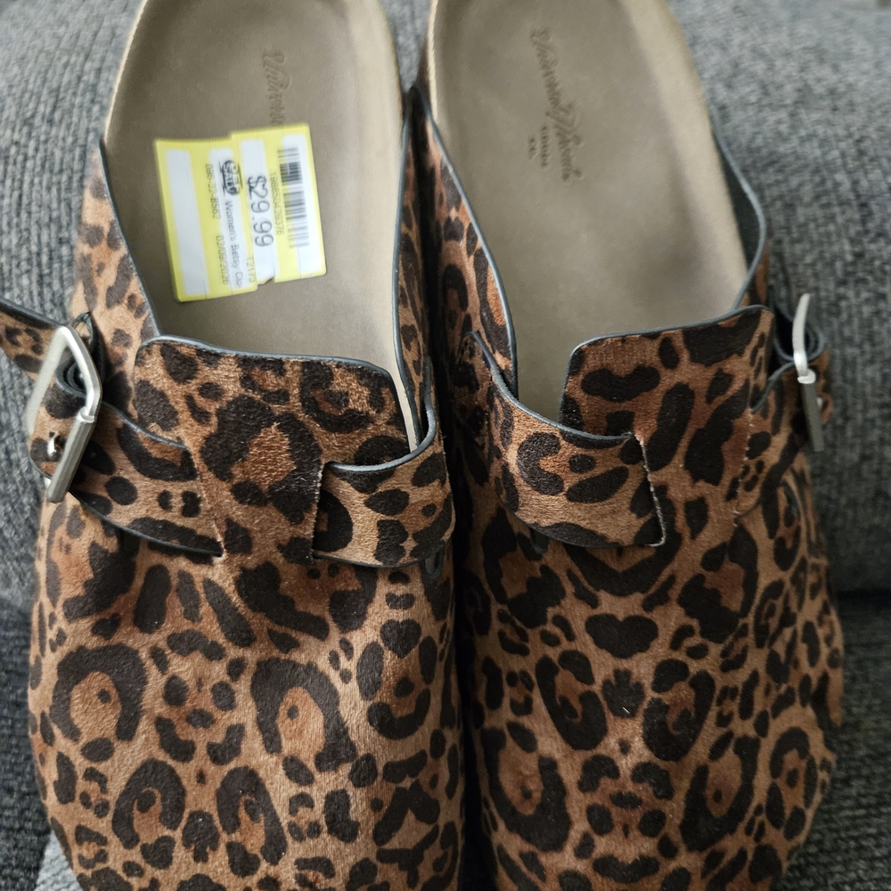 Leopard Print Slip-On Clog with Buckle - Brown